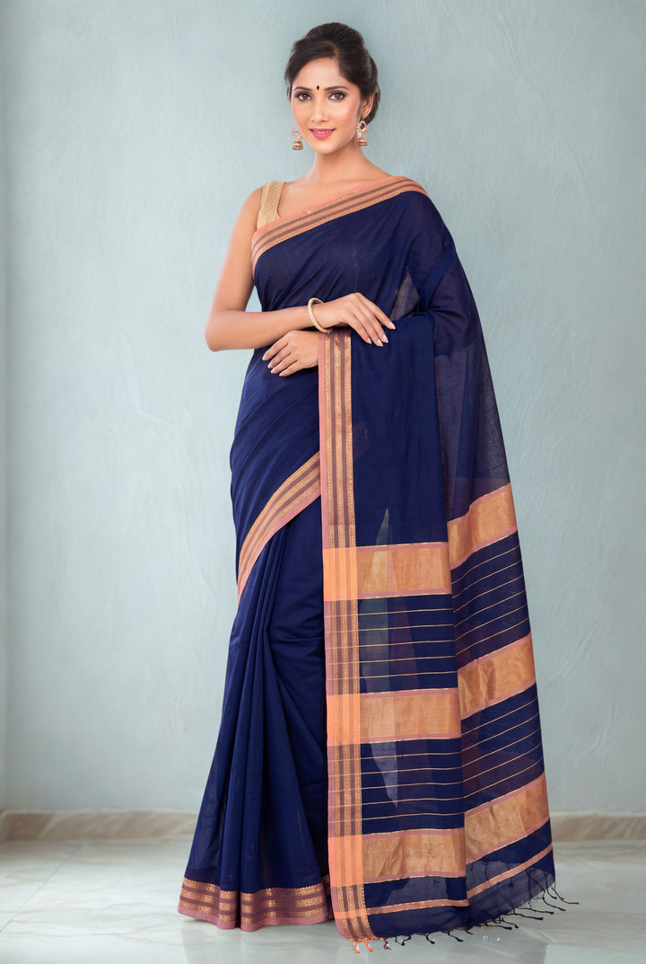 Navy Blue maheshwari saree