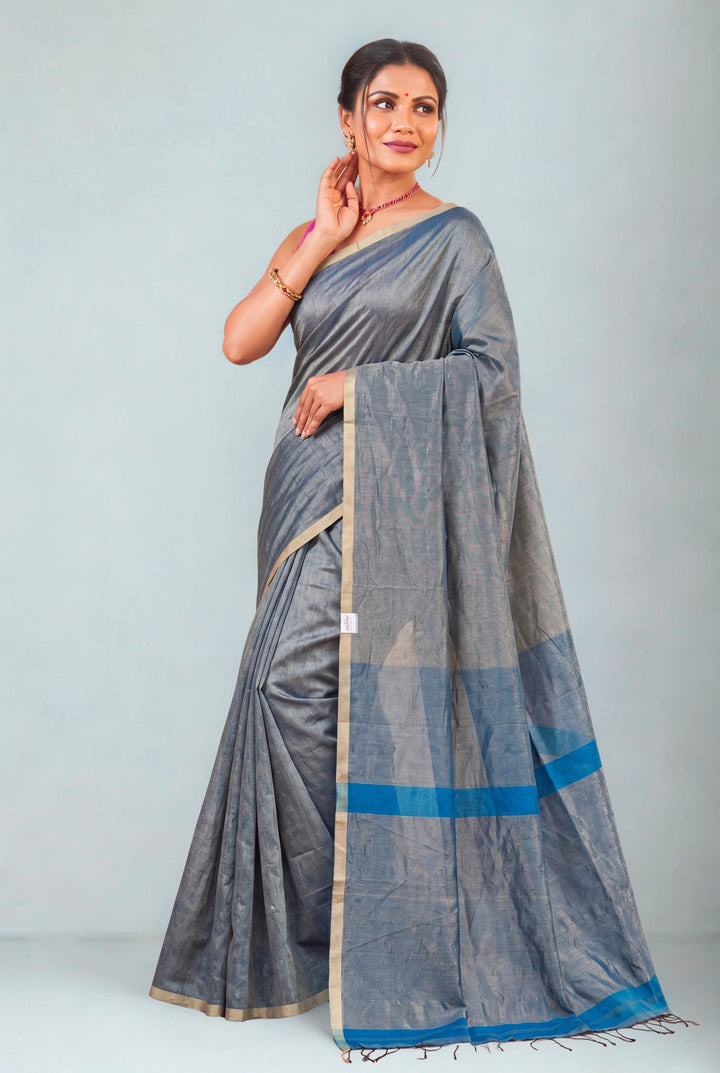 Steal grey tissue maheshwari saree