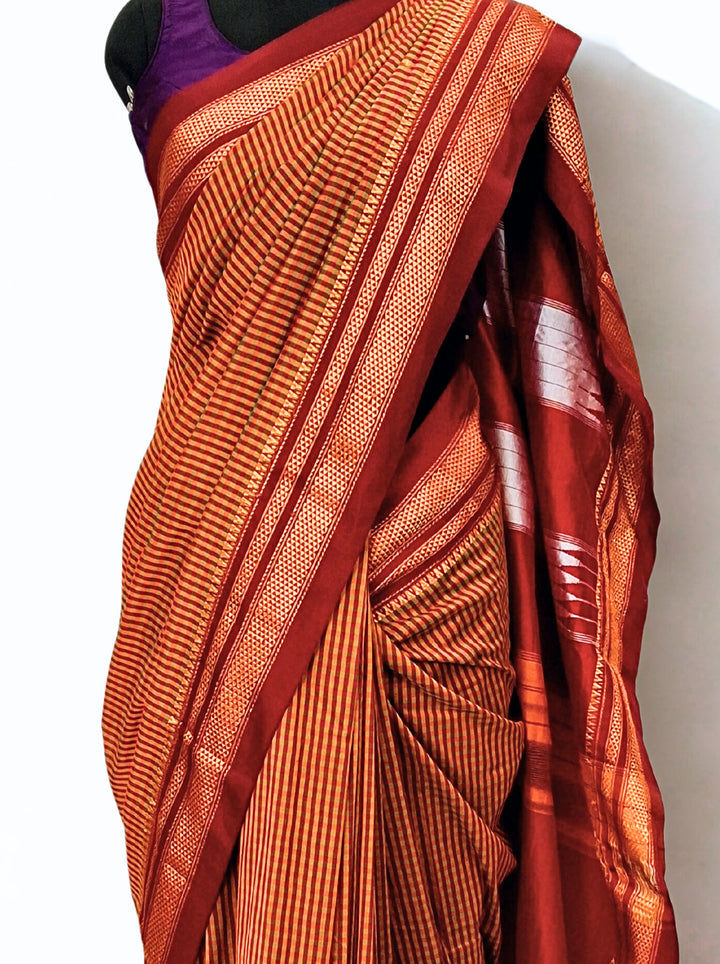 Moss green checks cotton saree