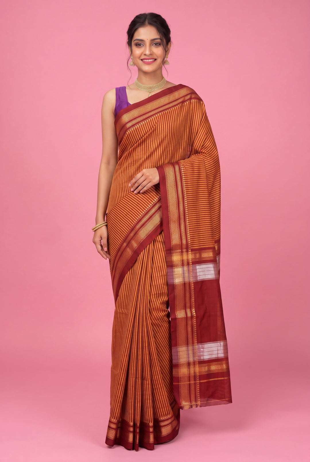 Moss Green Checks Cotton Saree
