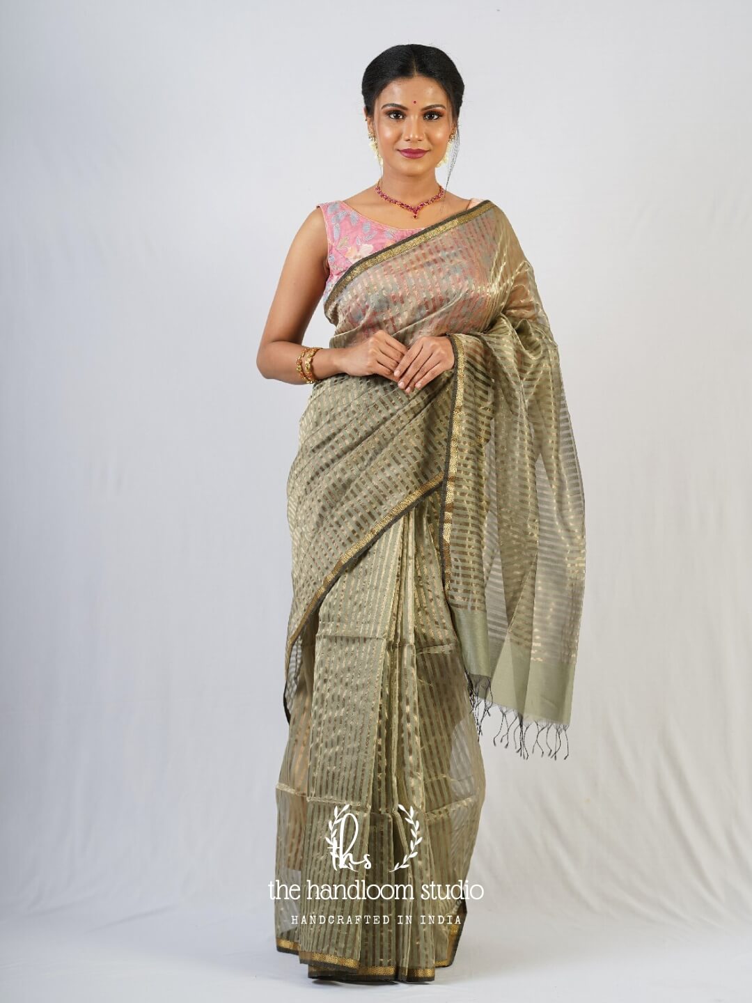Sage green cotton silk maheshwari saree