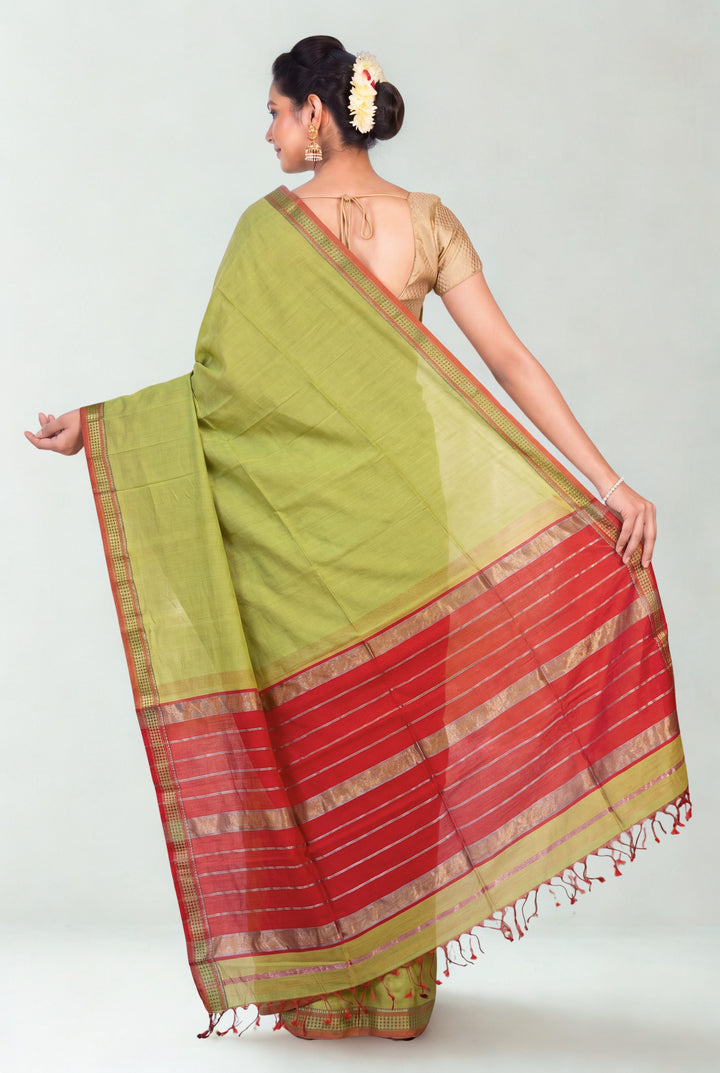 Lime chatai border maheshwari saree