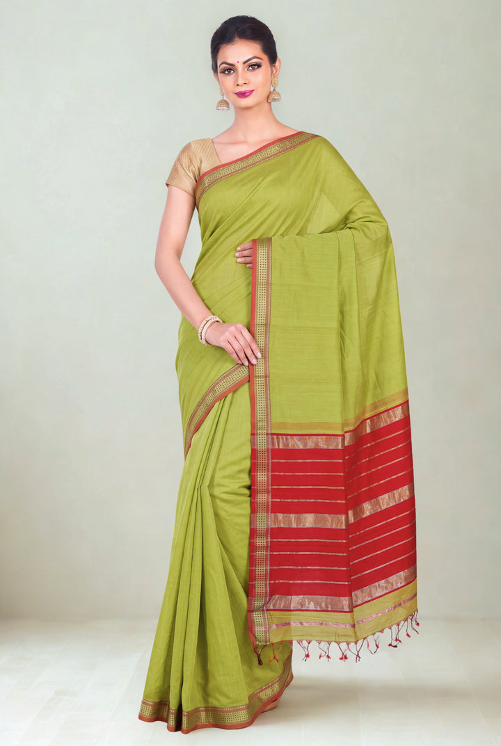 Lime chatai border maheshwari saree