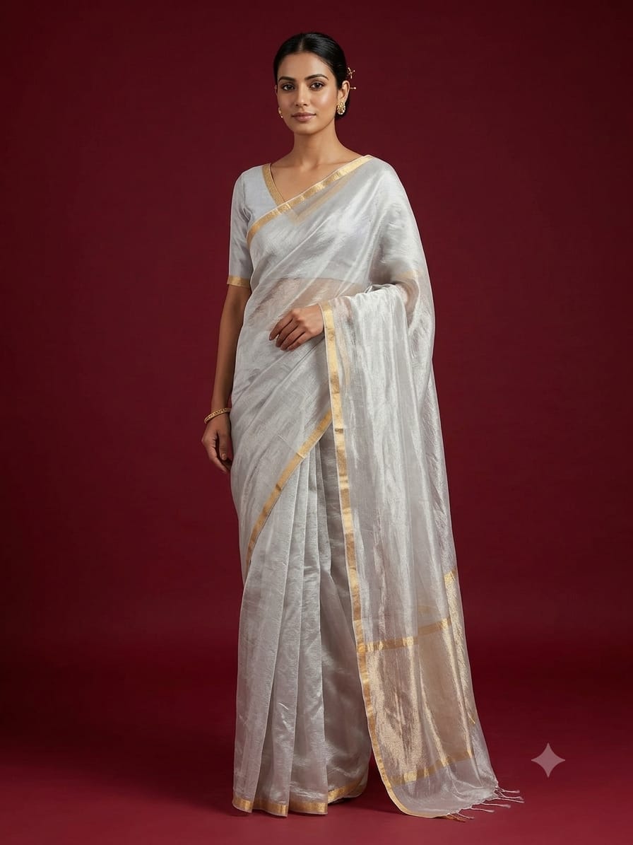 Off White Tissue Maheshwari Saree