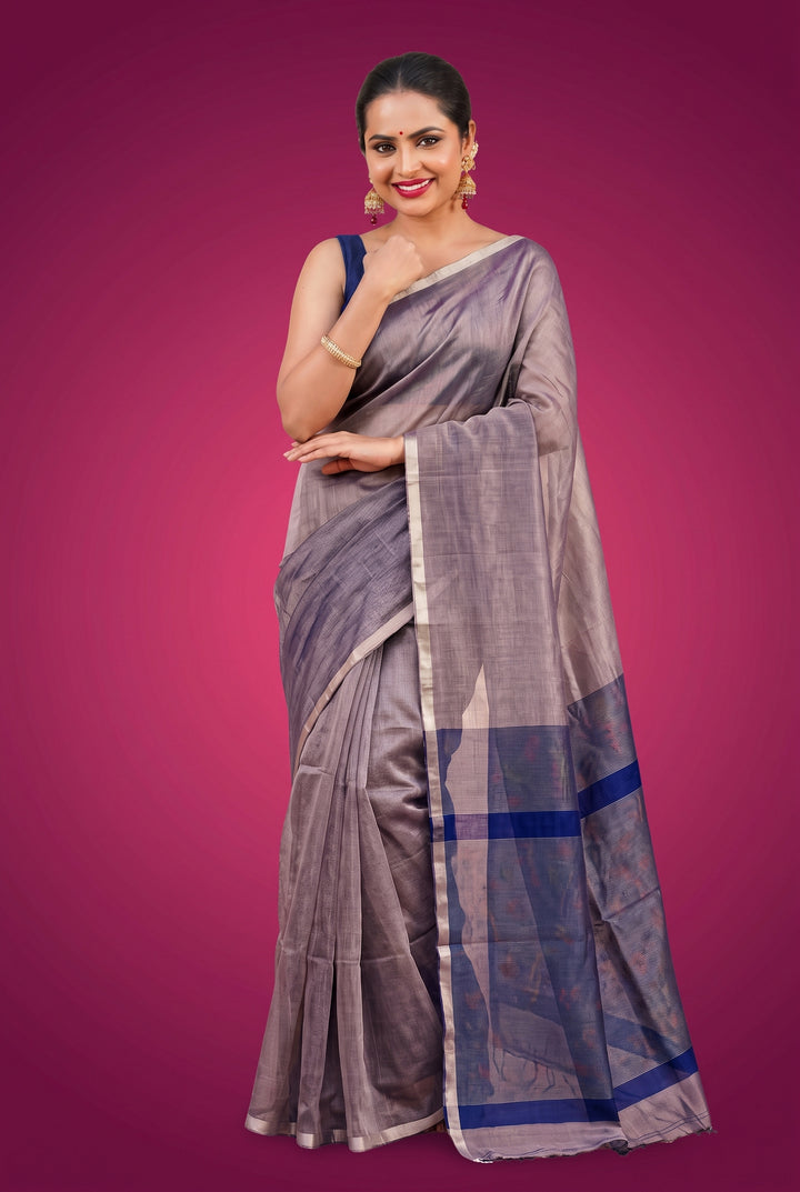 Silver Grey Tissue Maheshwari Saree
