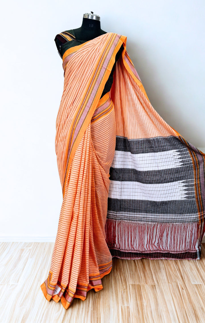 Orange cotton saree