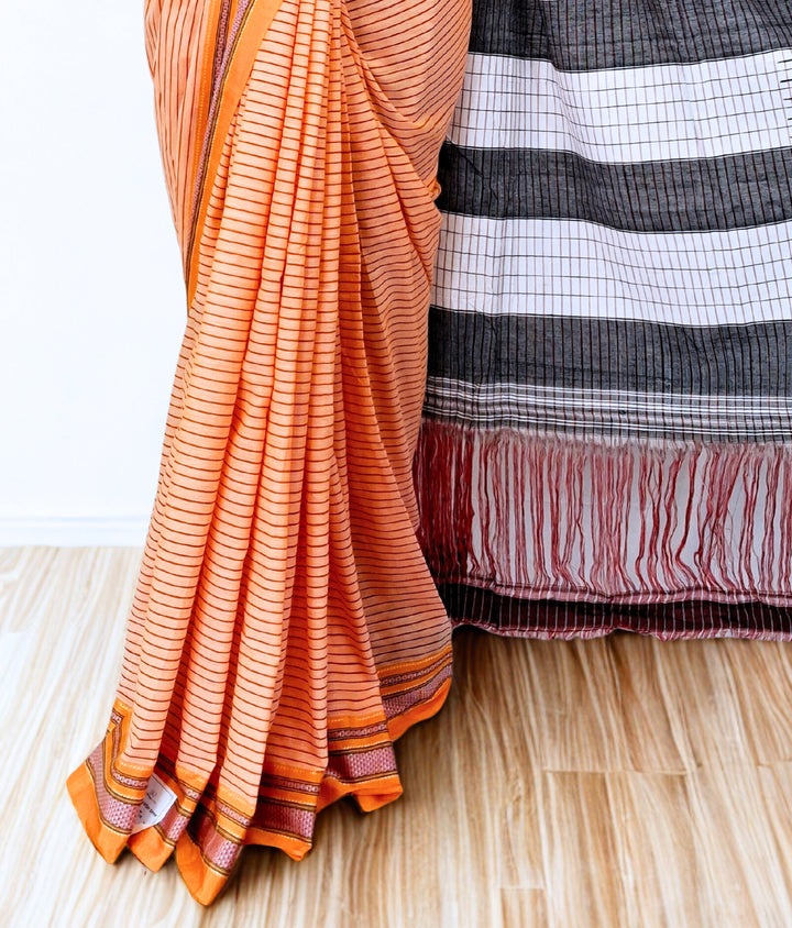 Orange cotton saree