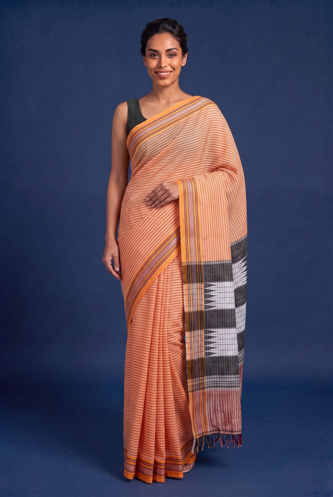 Handloom Orange Cotton Saree