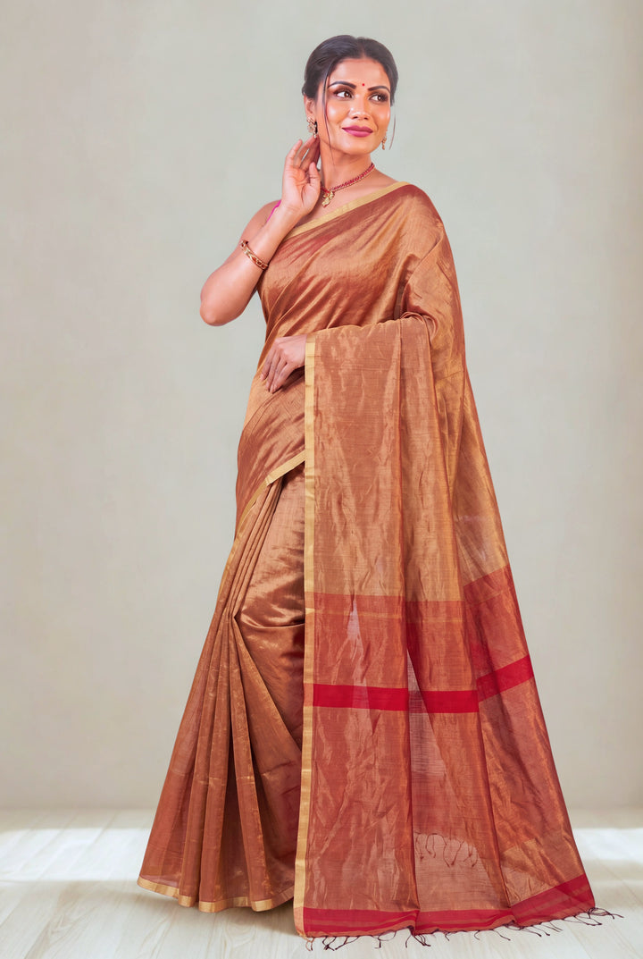 Earthy orange tissue maheshwari saree