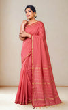 Salmon pink chatai border maheshwari saree
