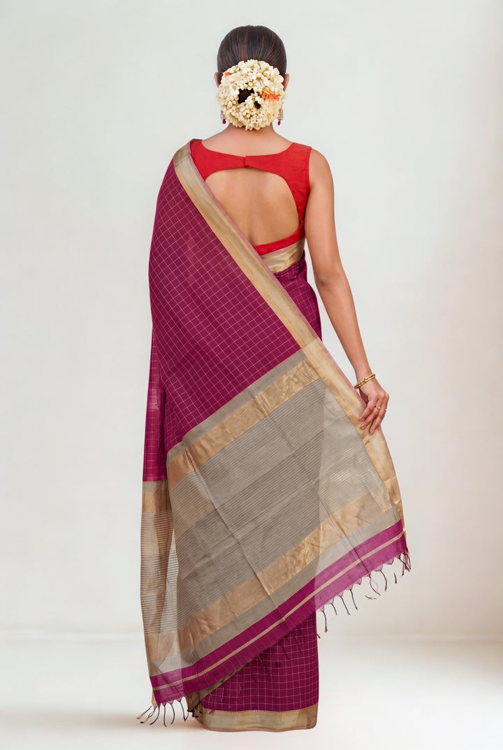 Wine checks maheshwari saree
