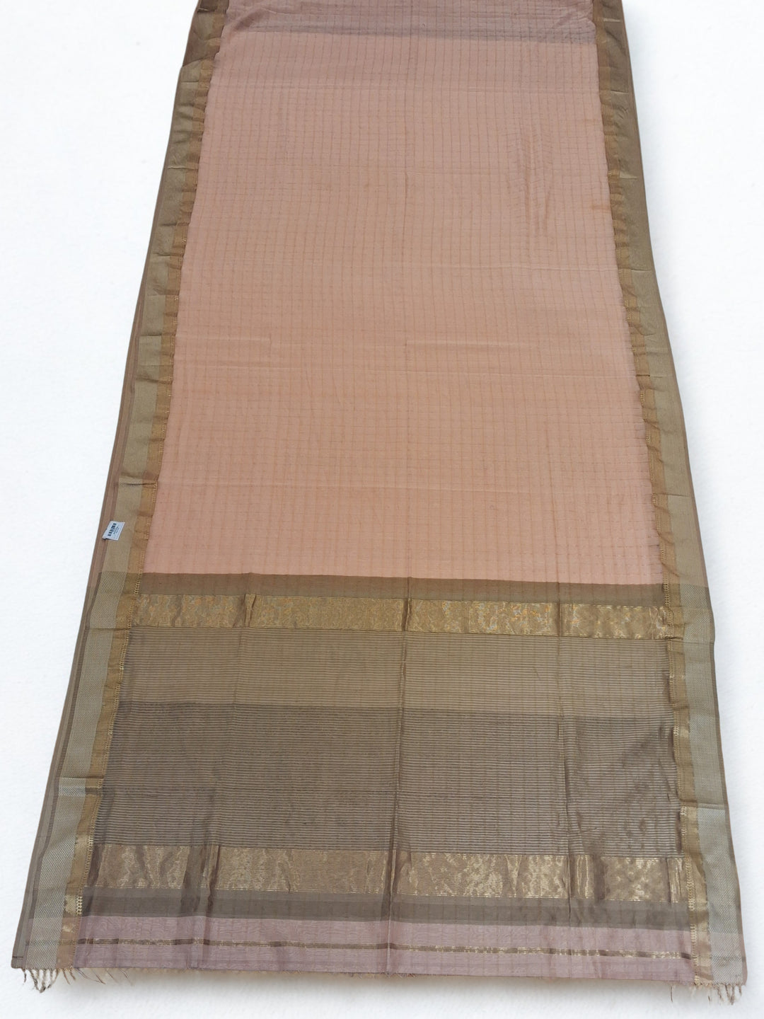 Peach checks maheshwari saree