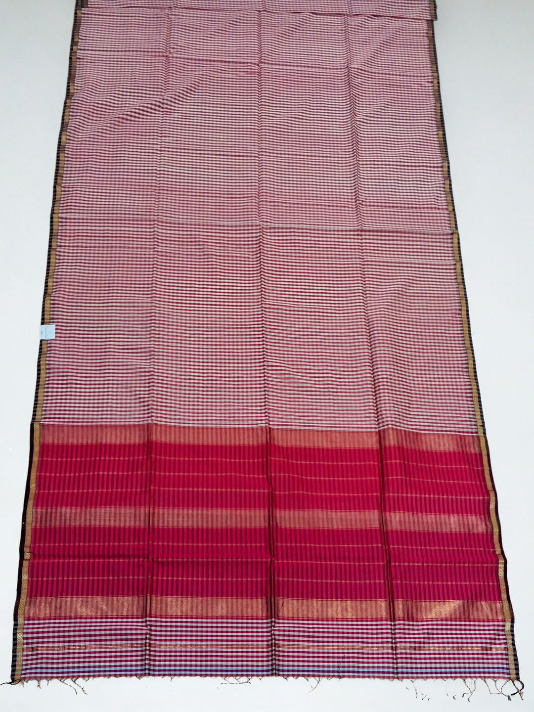 Red checks maheshwari saree