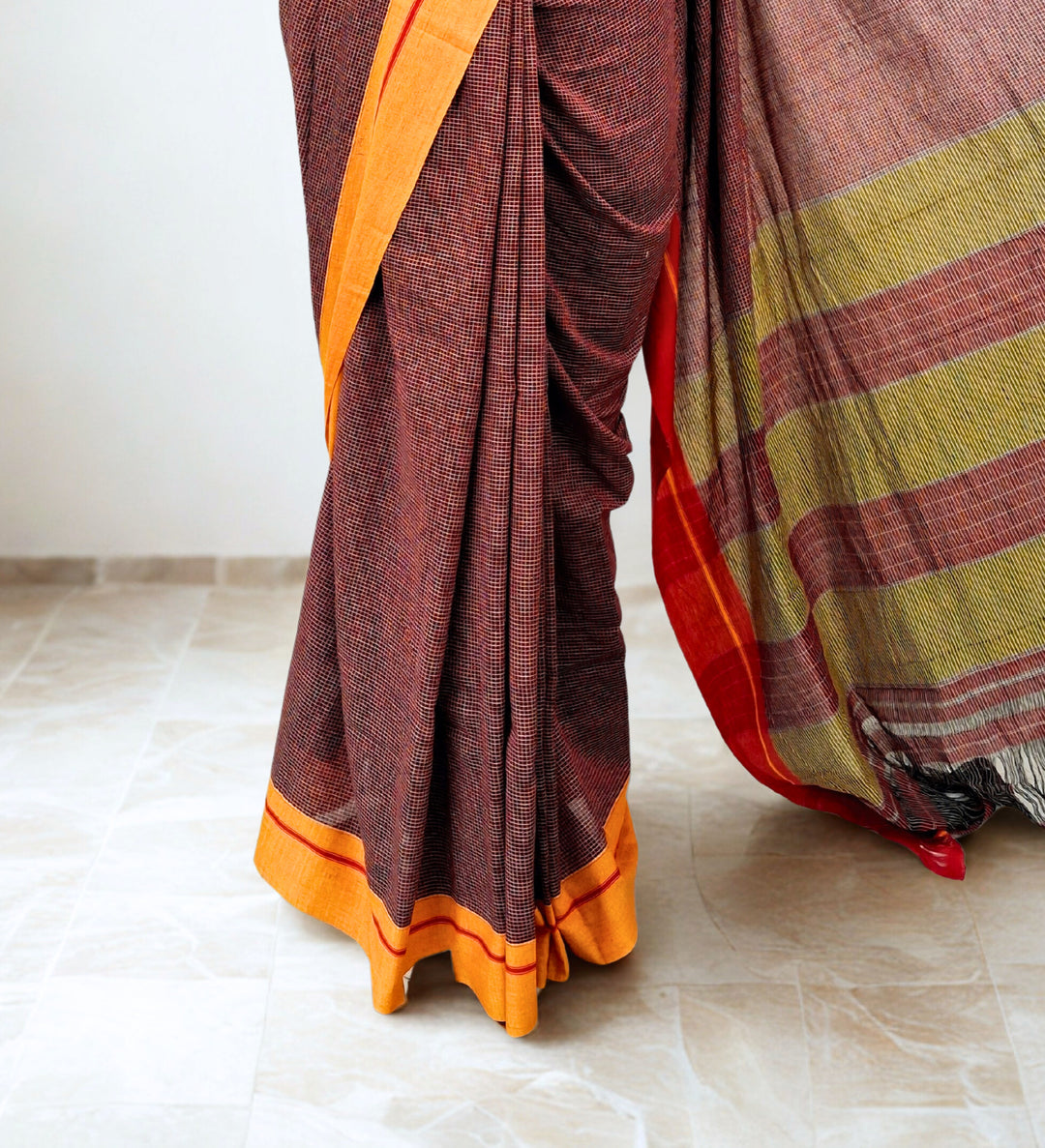 Maroon checks cotton ilkal saree