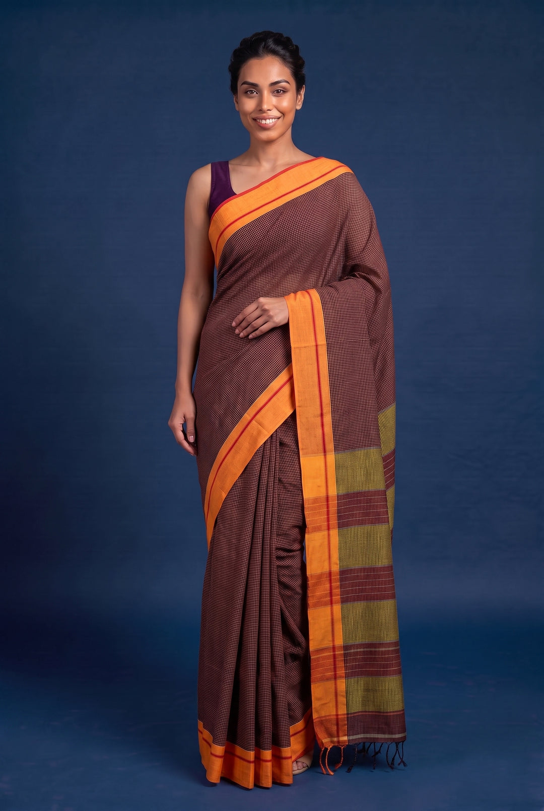 Maroon Checks Cotton Ilkal Saree