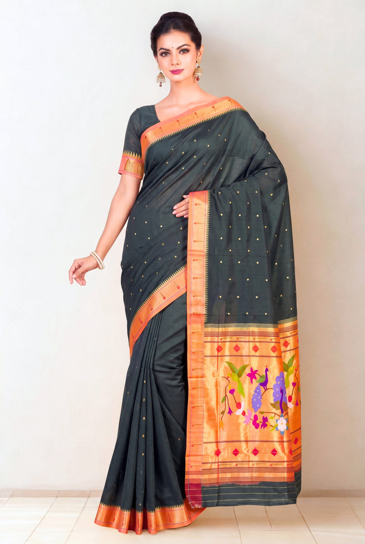 Black rich pallu silk paithani saree