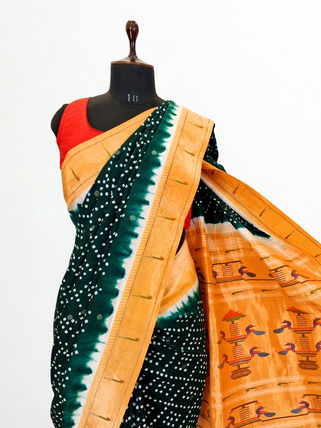 Bottle Green Bandhani Paithani