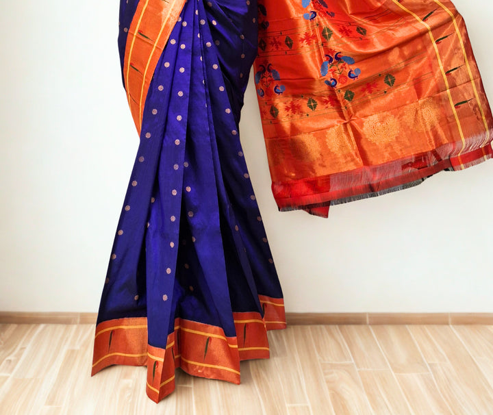 Navy Blue Paithani with Muniya Border