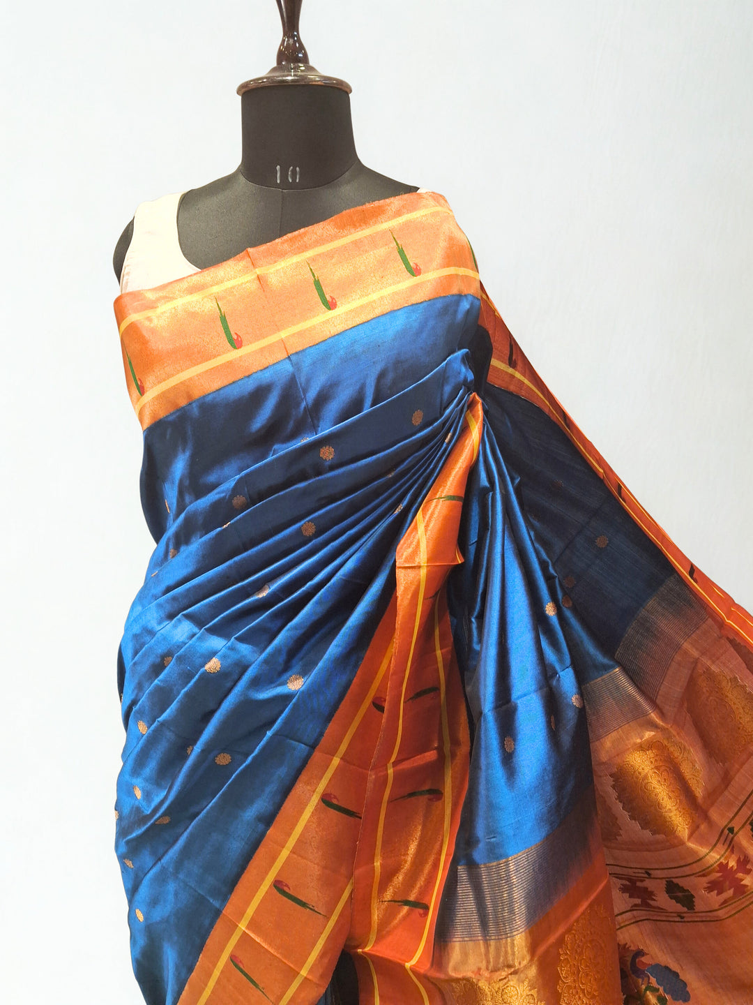 Teal Blue Paithani with Single Muniya Border