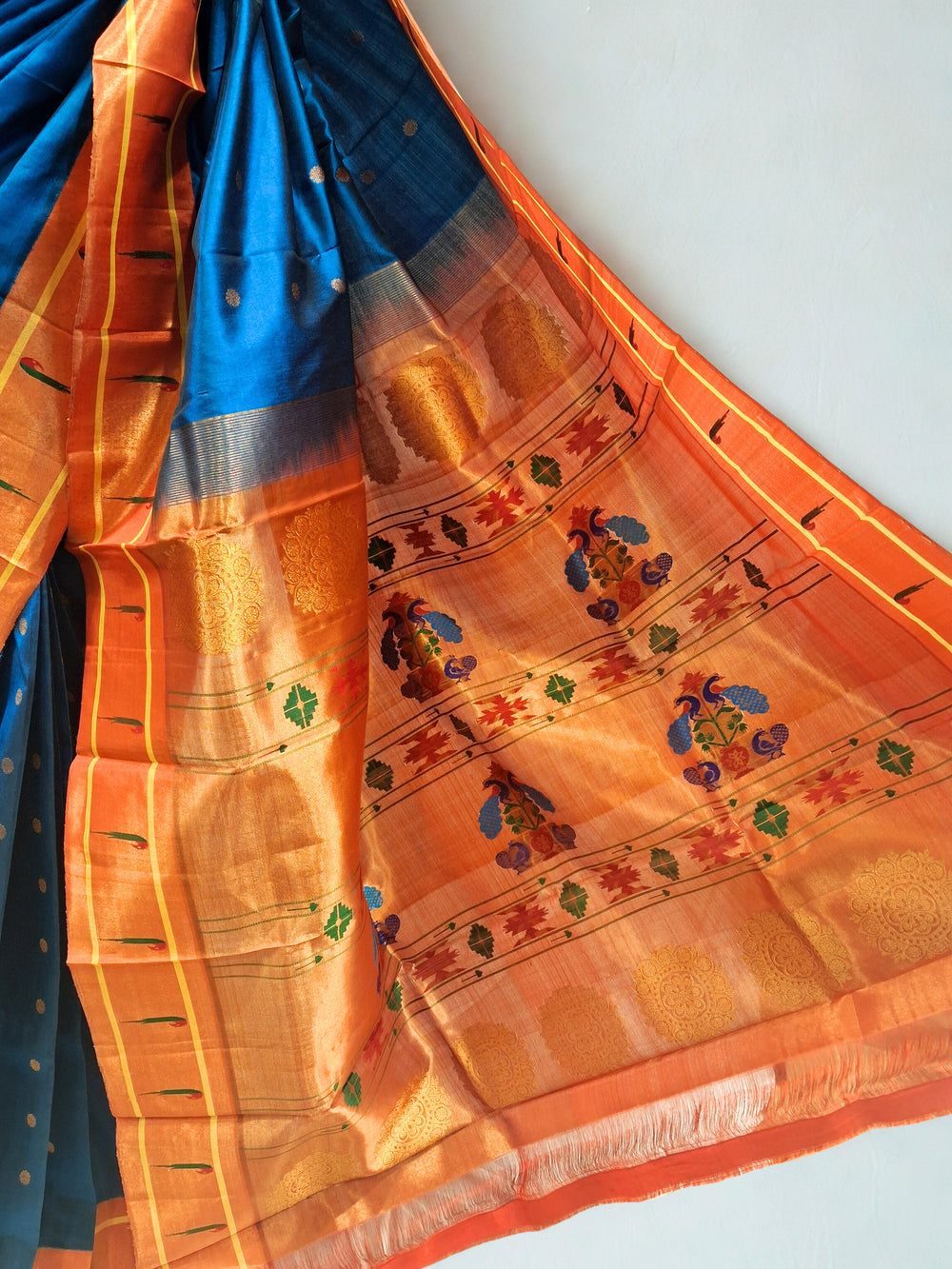 Teal Blue Paithani with Single Muniya Border