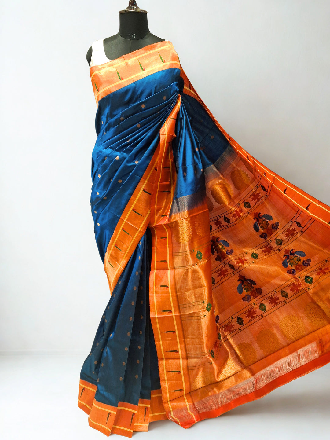 Teal Blue Paithani with Single Muniya Border