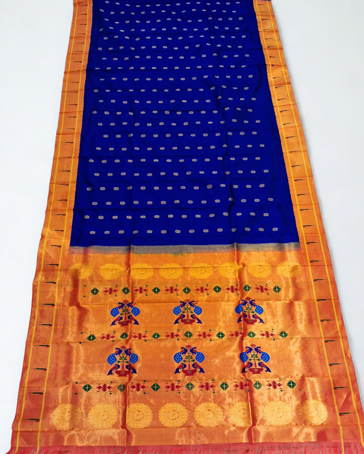 Royal blue muniya silk paithani saree