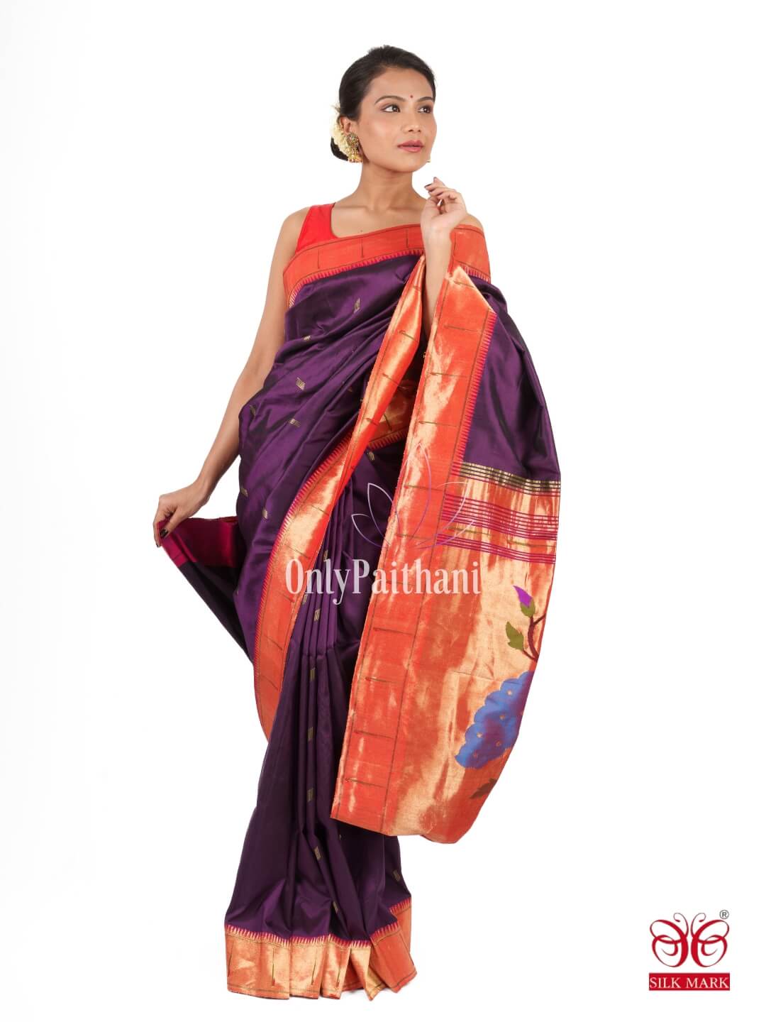 Deep purple muniya border silk paithani saree with rich pallu