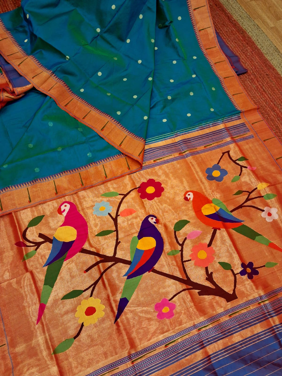 Peacock Blue Single Muniya Paithani Saree