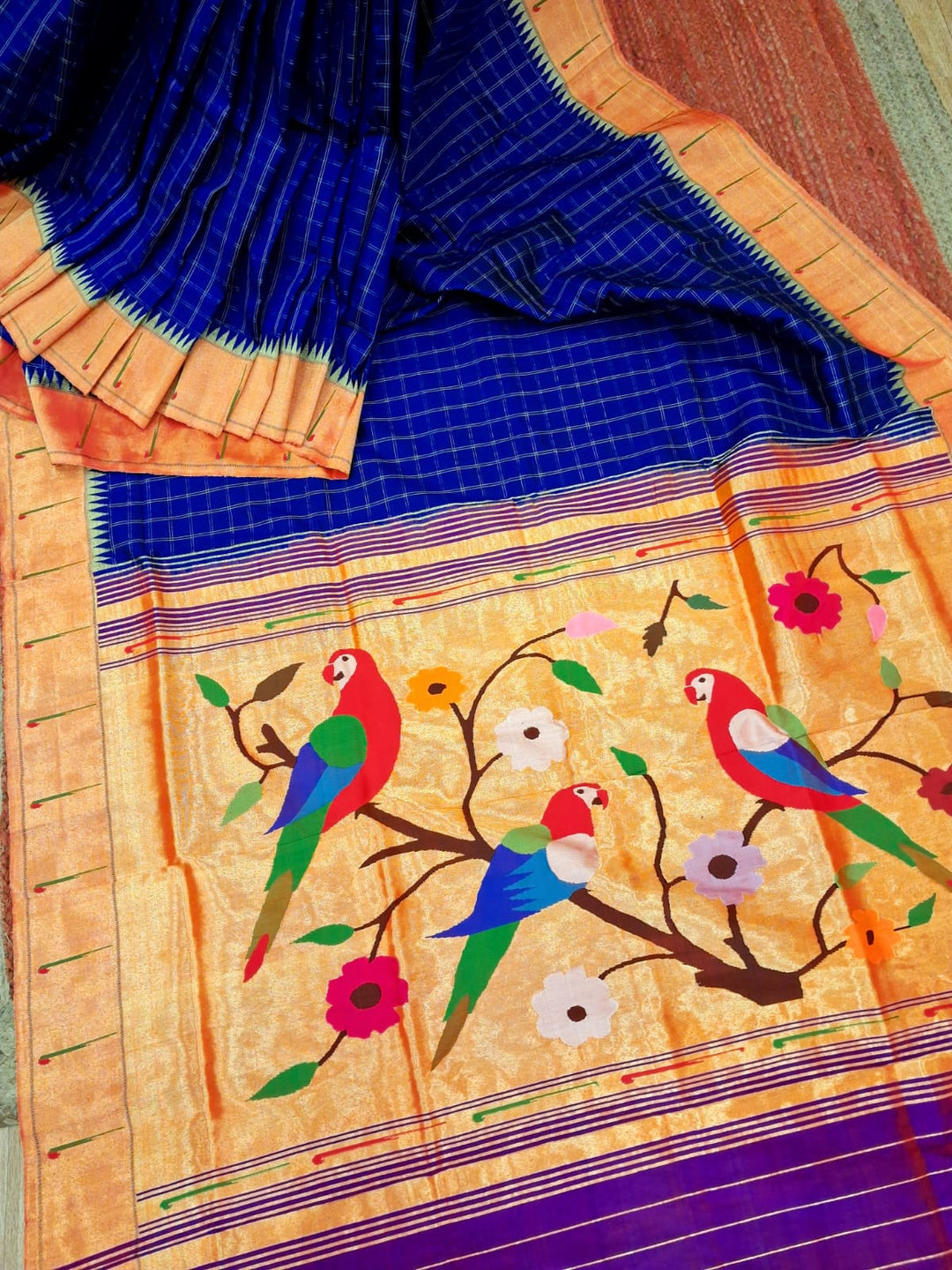 Blue Checks Paithani with Zari Border