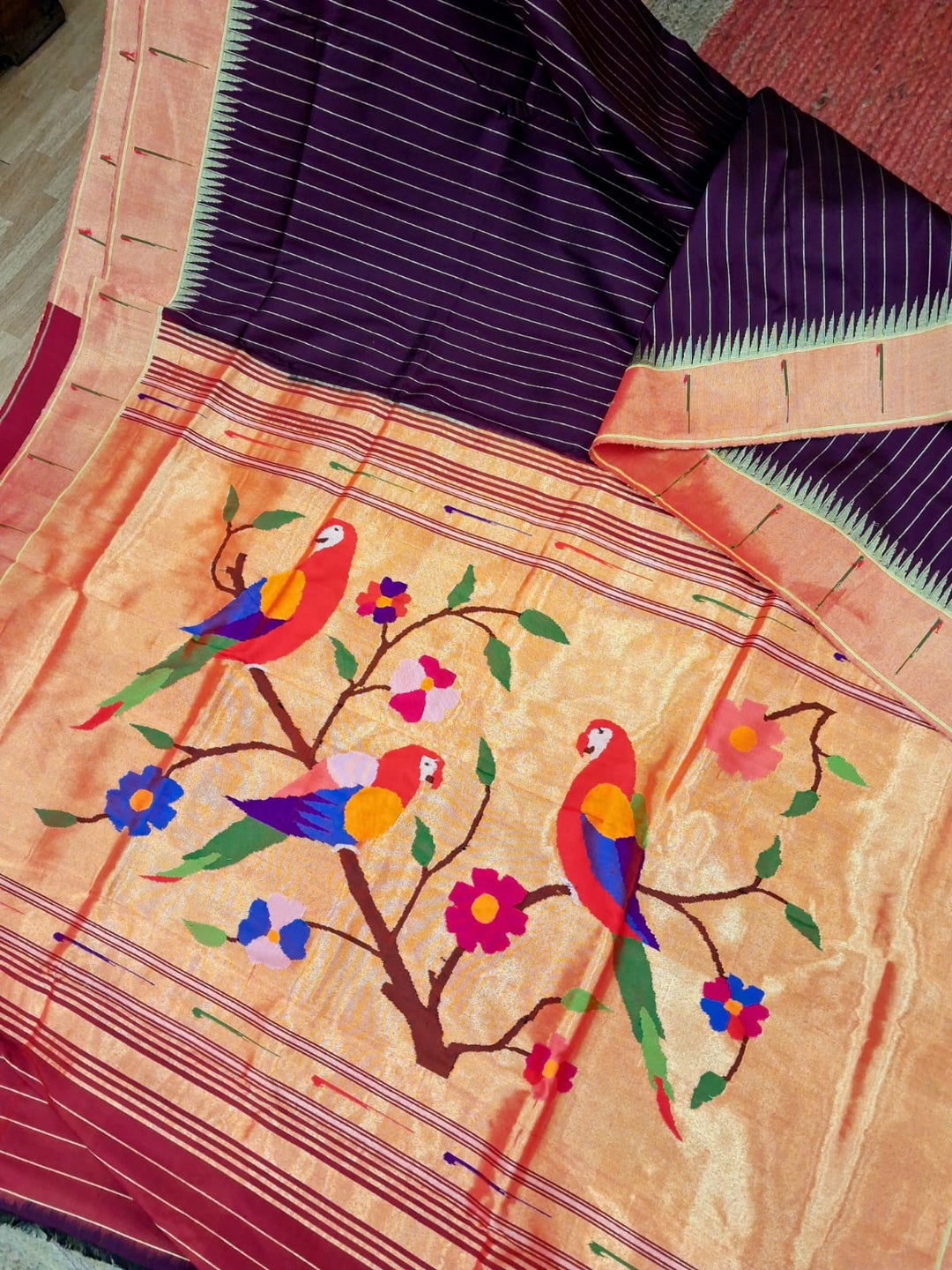 Aubergine Silk Paithani with Zari Border