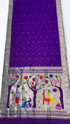 Navy blue rich pallu silver zari silk paithani saree