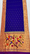 Navy blue triple muniya rich pallu silk paithani saree
