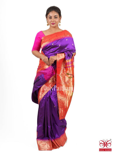 Purple muniya border silk paithani saree