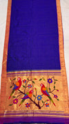 Navy blue checks single muniya silk paithani saree