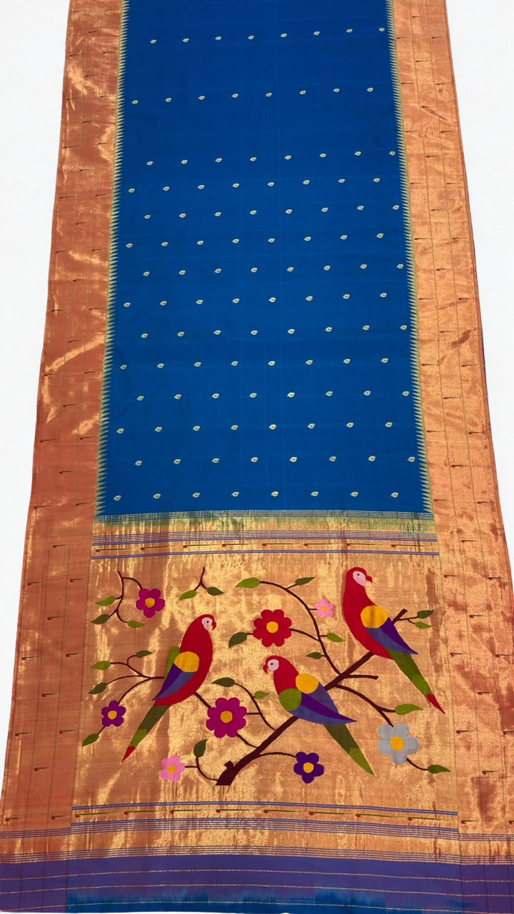 Royal blue triple muniya silk paithani saree