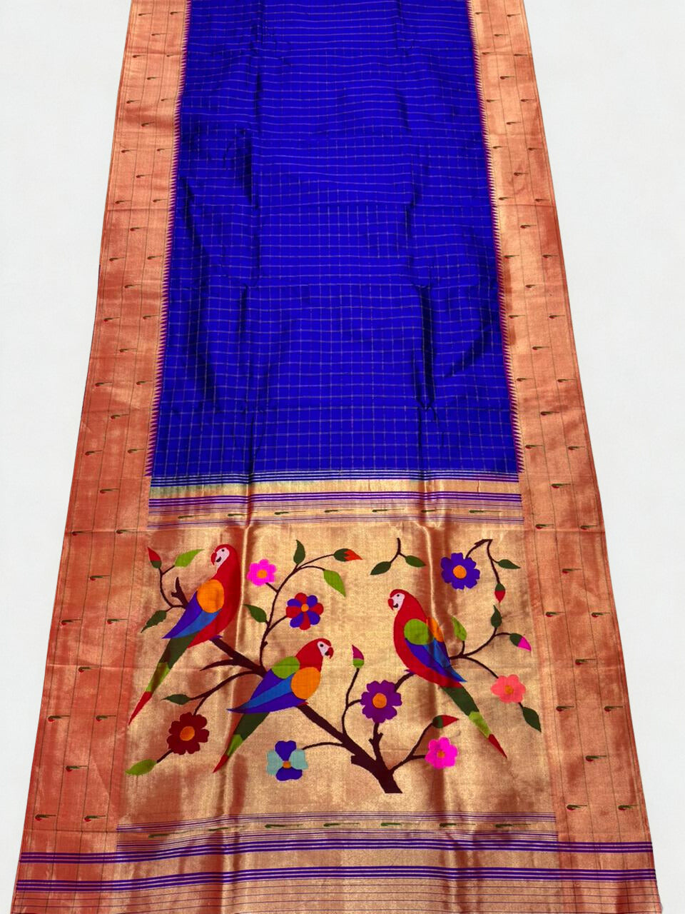 Blue Checks Triple Muniya Paithani