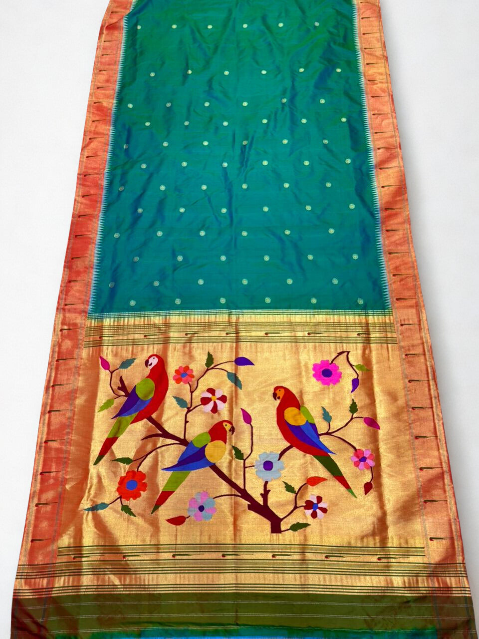 Peacock Blue Muniya Paithani with Gold Zari