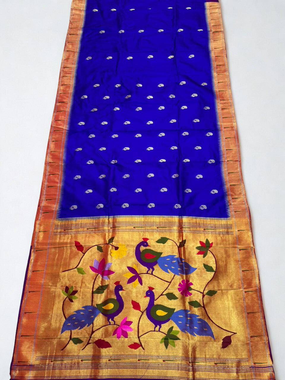 Blue Paithani Saree with Gold Zari Border