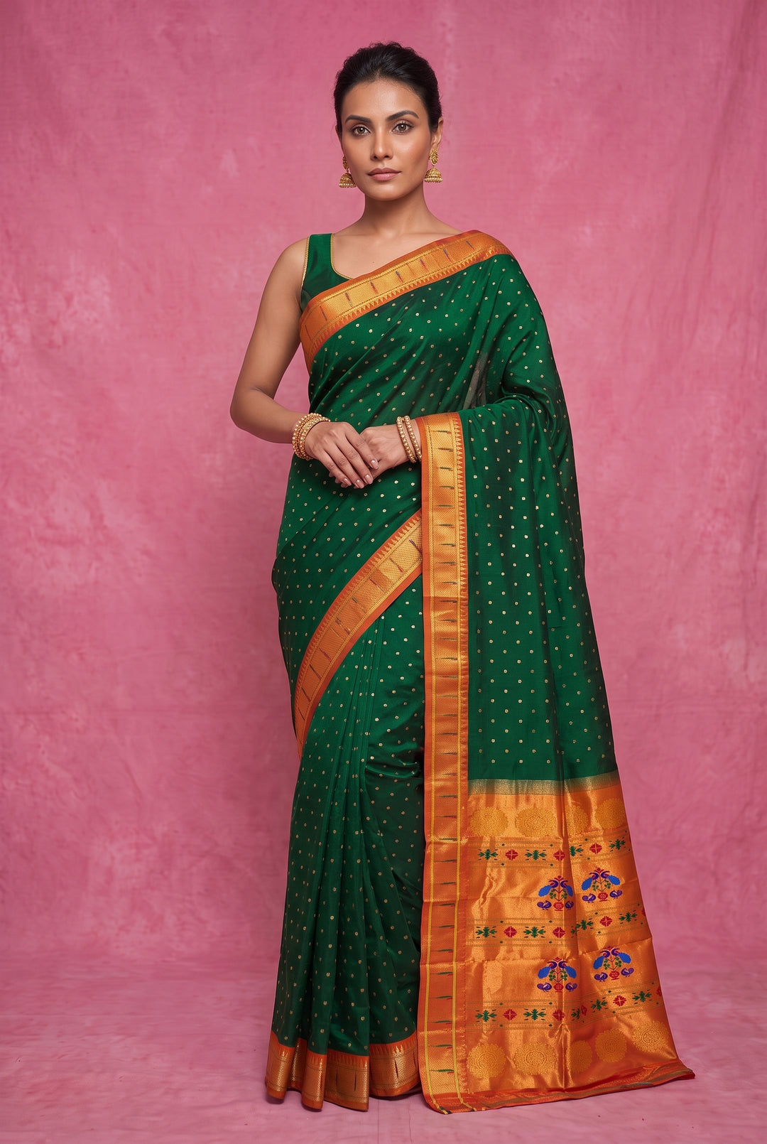Bottle Green Muniya Silk Paithani Saree