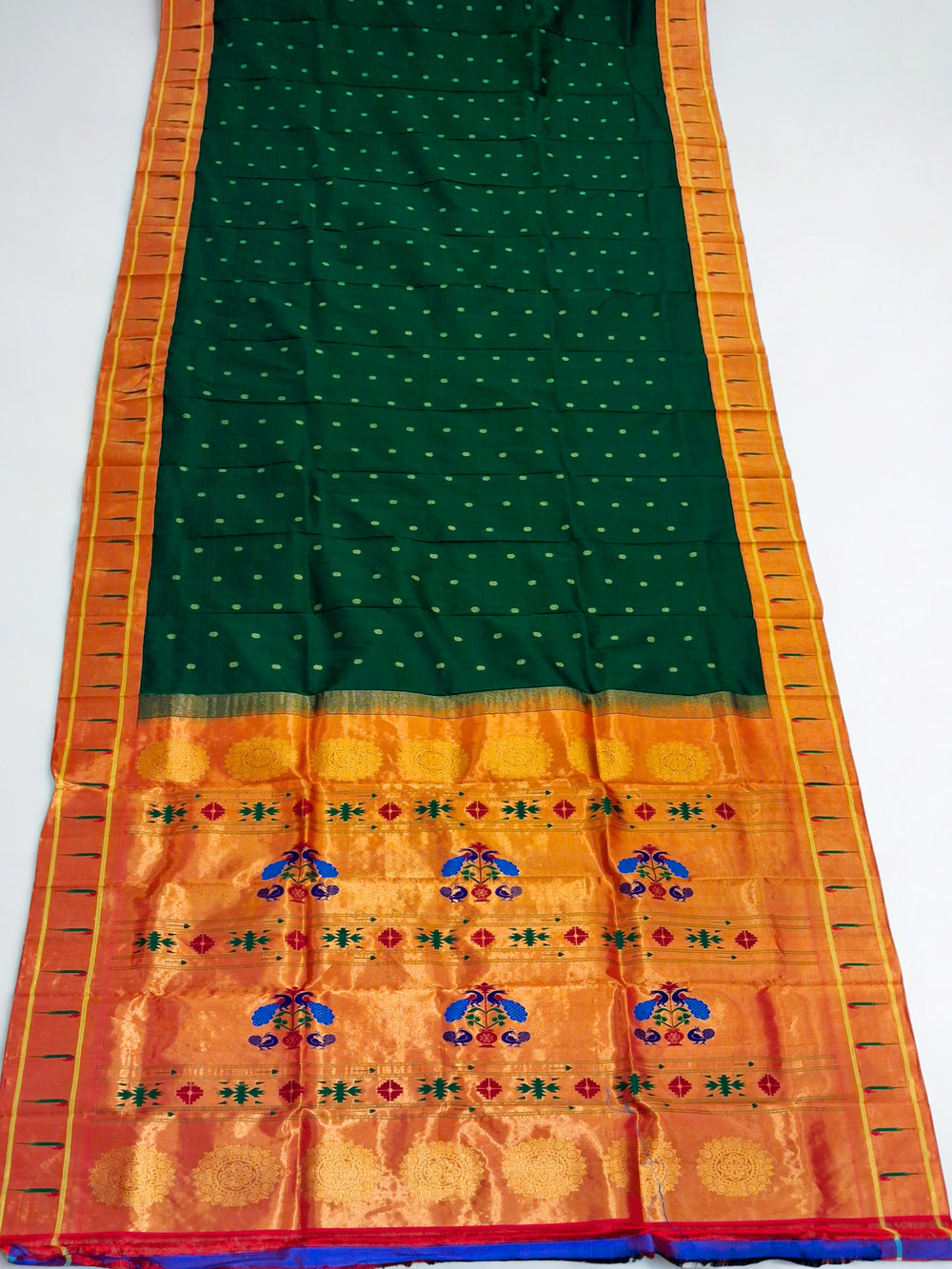 Bottle Green Muniya Silk Paithani Saree