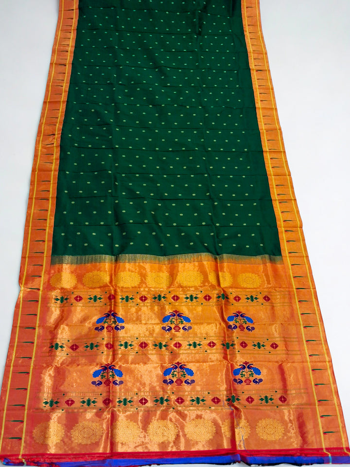 Bottle green muniya silk paithani saree