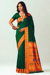 Bottle green muniya silk paithani saree