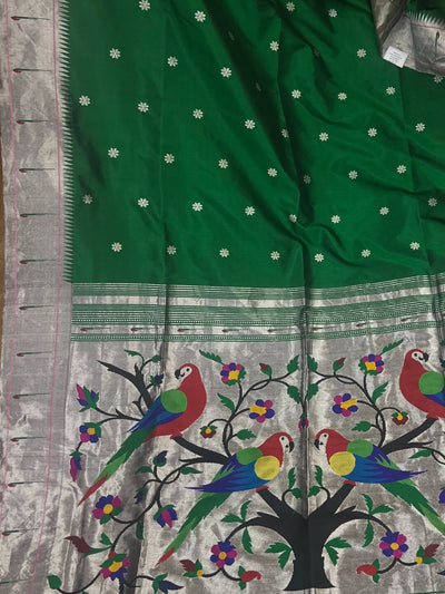 Bottle Green Rich Pallu Silk Paithani Saree