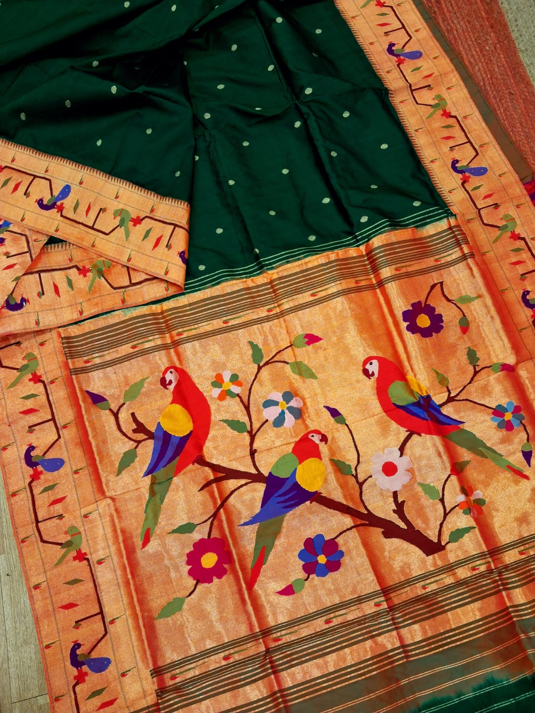 Bottle Green Paithani with Zari Border