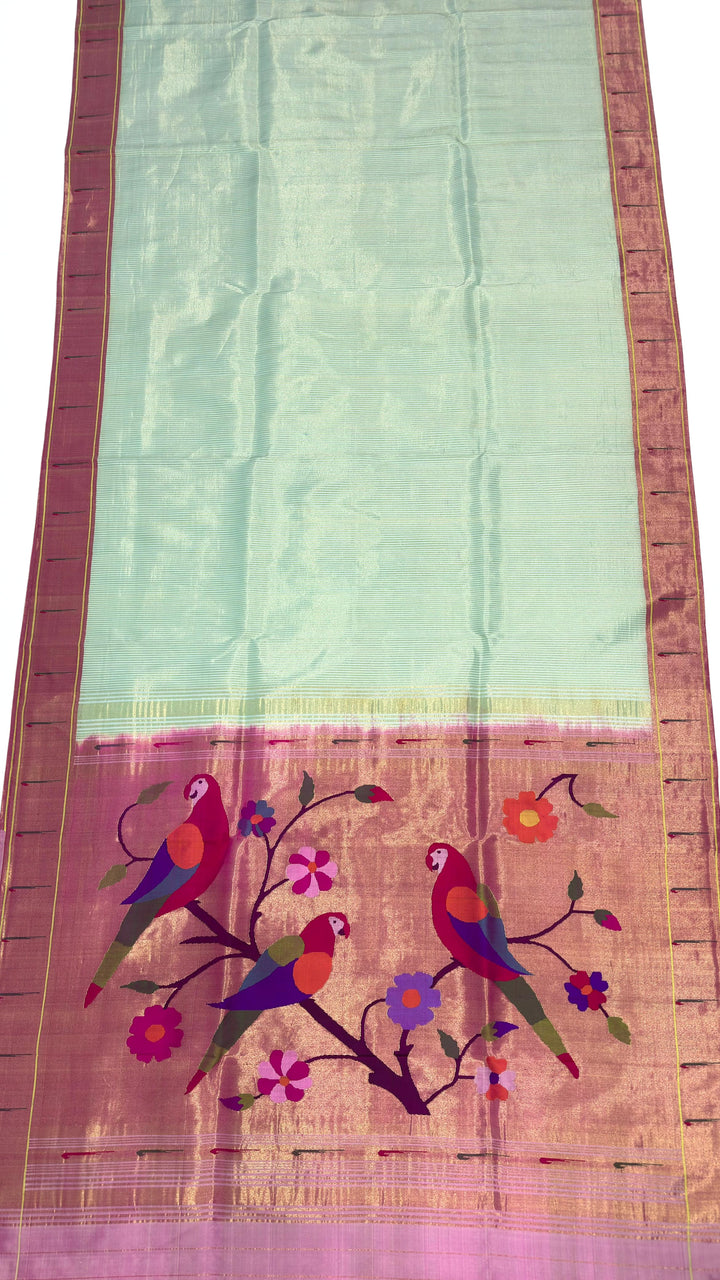Mint Green Tissue Silk Paithani Saree