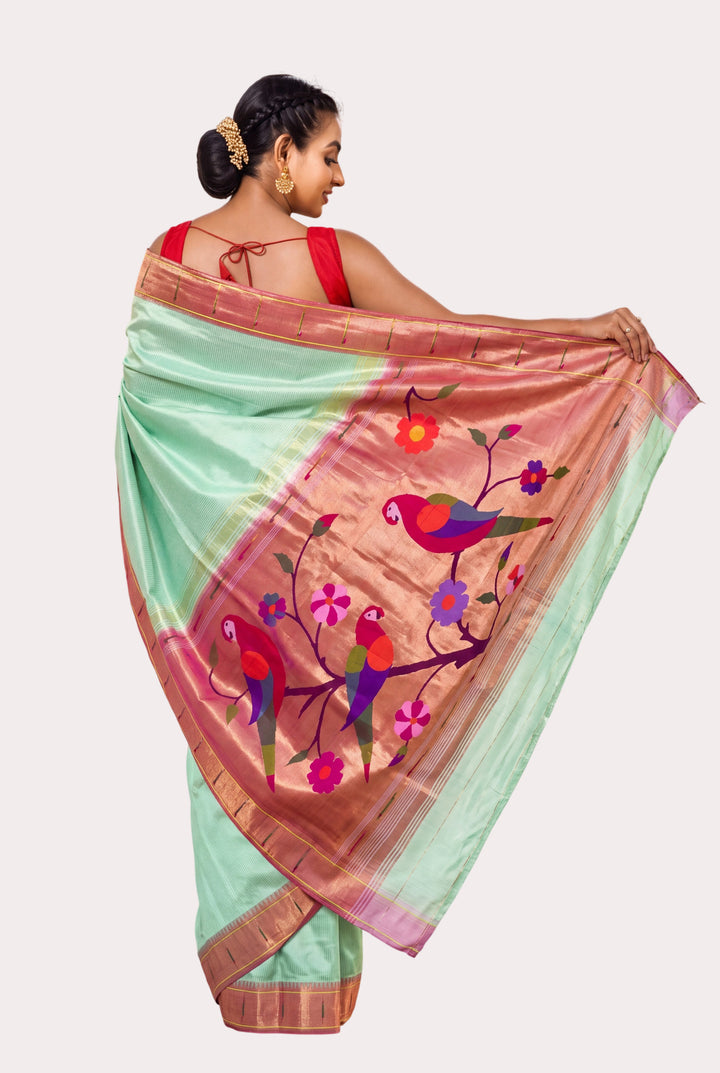 Mint Green Tissue Silk Paithani Saree