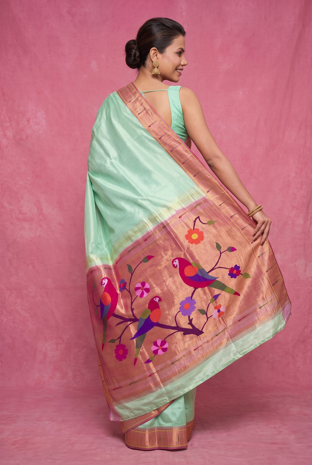 Mint Green Tissue Silk Paithani Saree