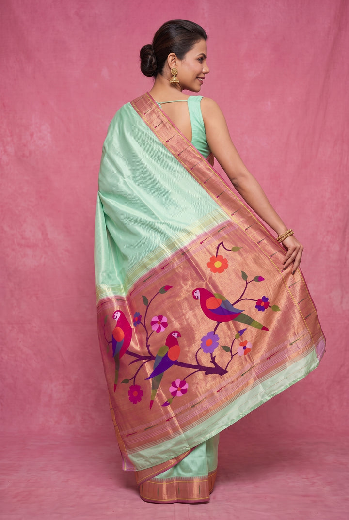 Mint Green Tissue Silk Paithani Saree