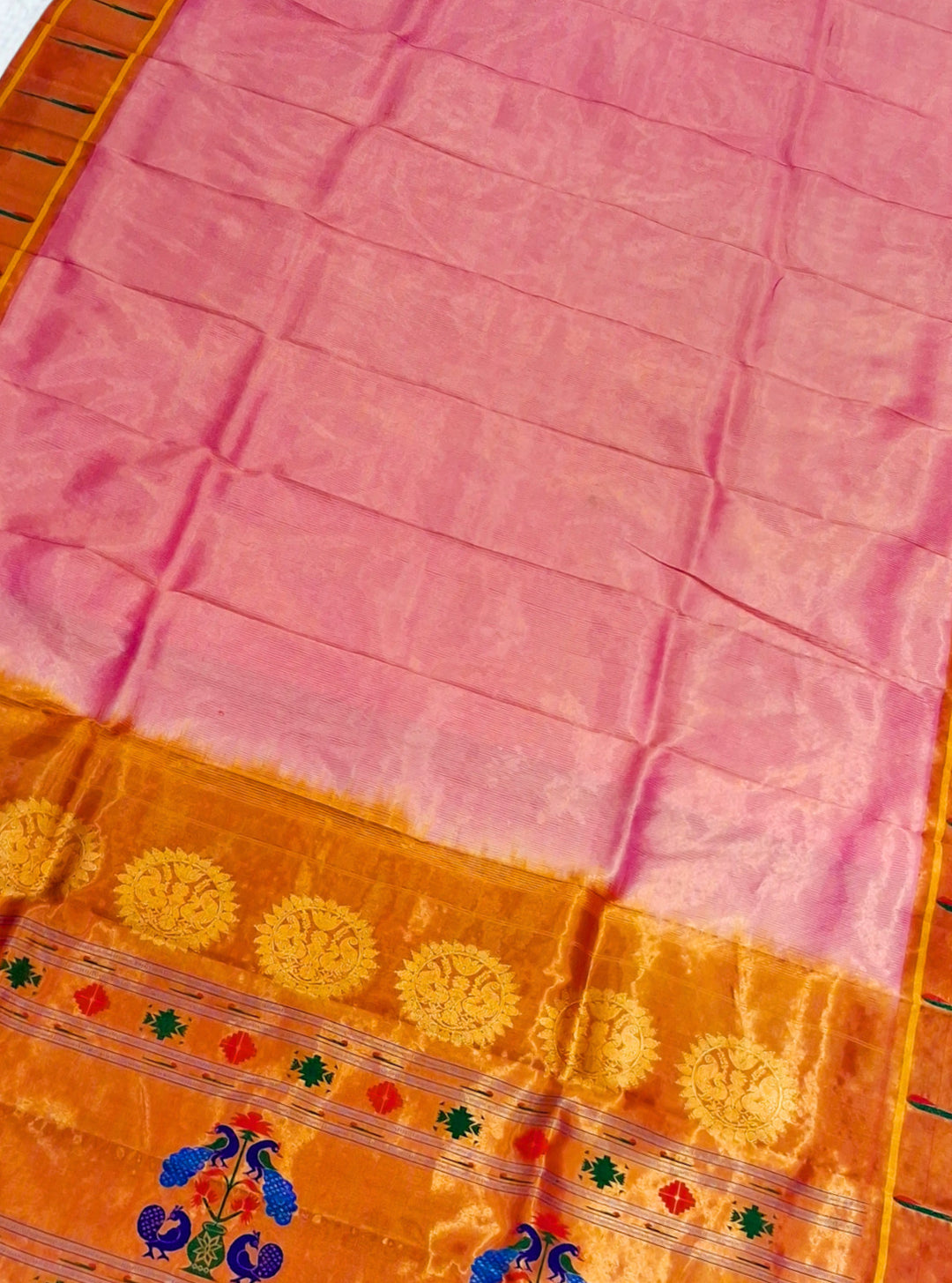 Baby pink muniya silk paithani saree