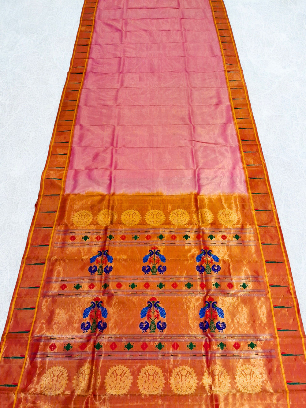 Baby Pink Muniya Silk Paithani